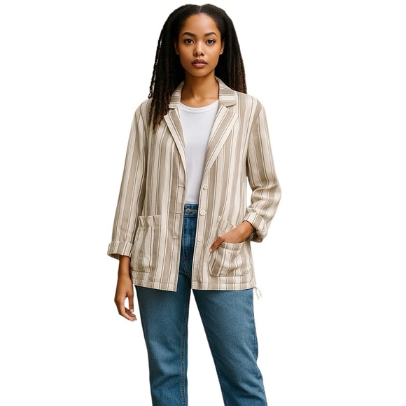 Torrid Womens Size 1 1X Taupe Stripe Linen Blazer - Picture 1 of 5